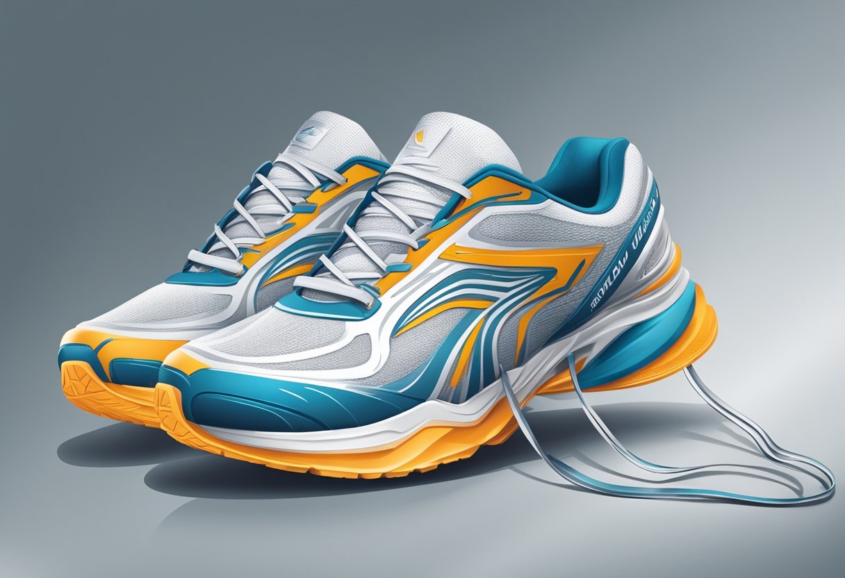 A pair of sleek, high-performance running shoes on a clean, modern background, with emphasis on comfort, support, and speed